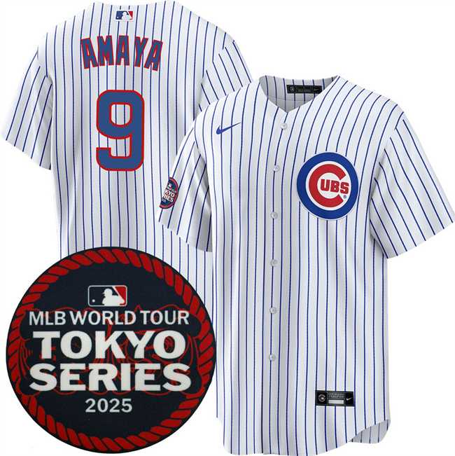 Men%27s Chicago Cubs #9 Miguel Amaya White 2025 World Tour Tokyo Series Home Stitched Jersey Dzhi->chicago cubs->MLB Jersey
